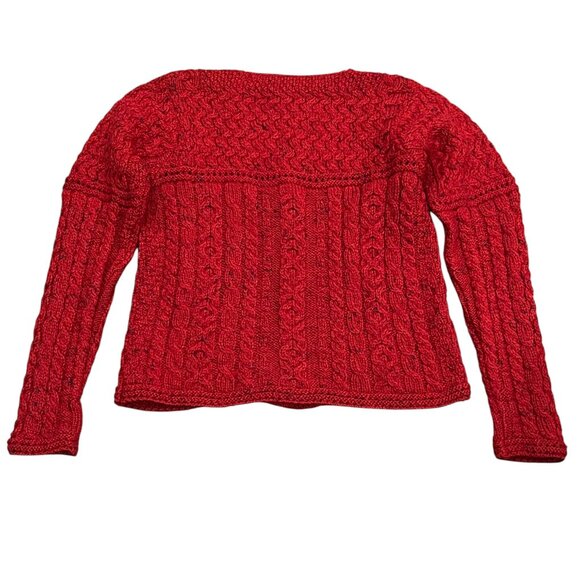 Carraig Donn Irish Wool Cable Knit Button Cardigan, Red, M - Picture 8 of 9